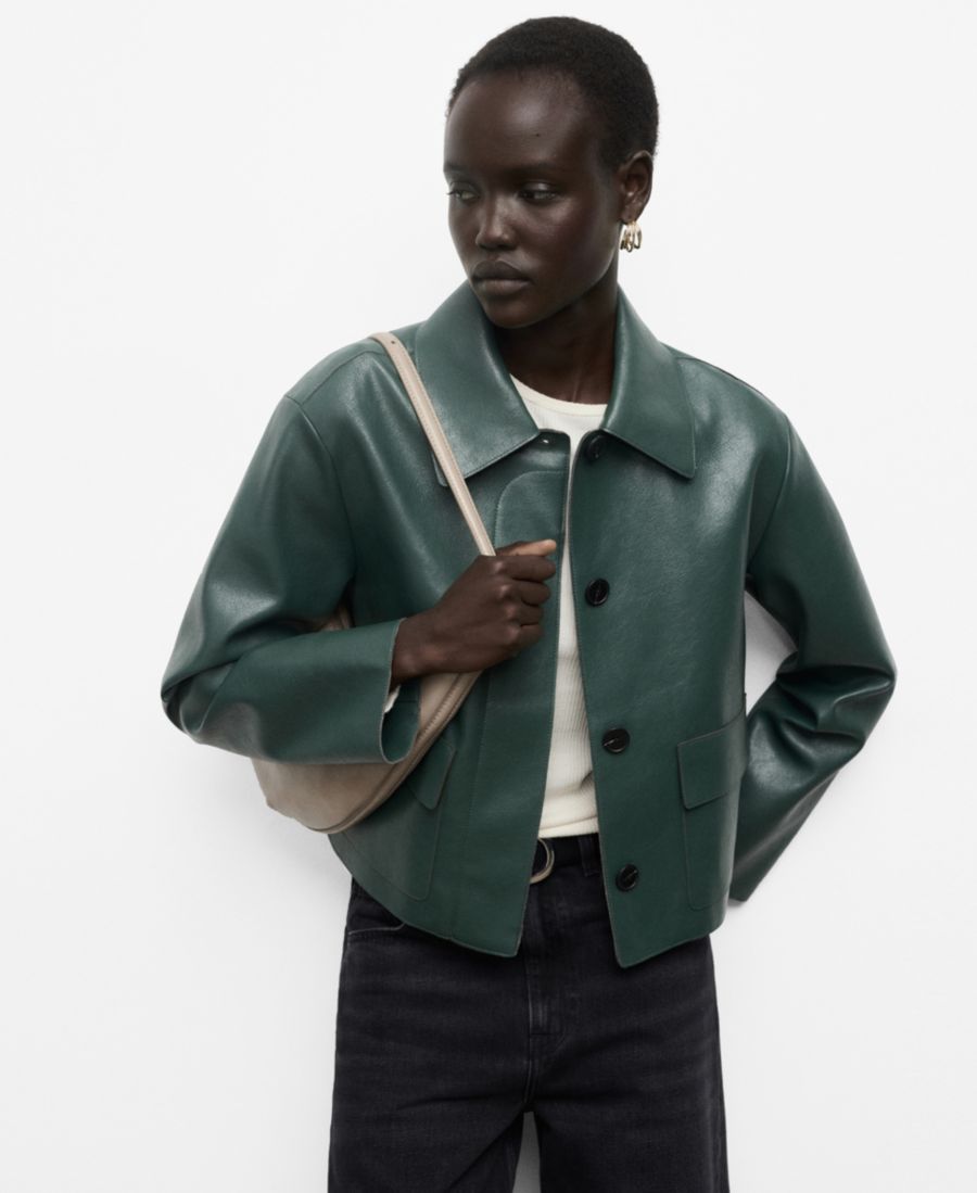 

Женская куртка с карманами и имитацией ткани MANGO, Green