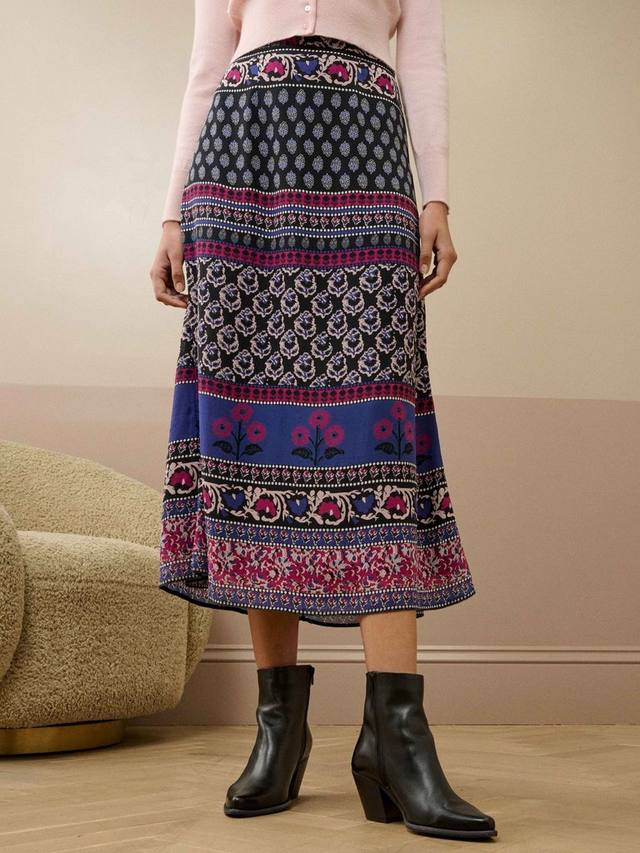 

Юбка из чистого шёлка с принтом пэчворк Brora, Midnight/Mulberry