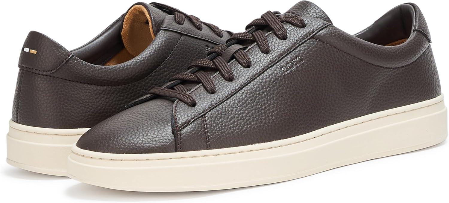 BOSS Мужские кроссовки Kieran из гладкой кожи, Cappuccino Brown — фото 3