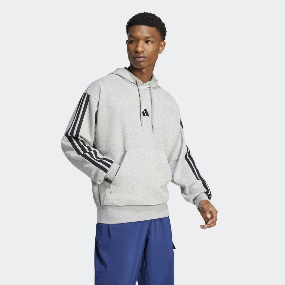 Men's Essentials Французская махровость 3 полоски Adidas Толстовка с капюшоном, серый — фото 4