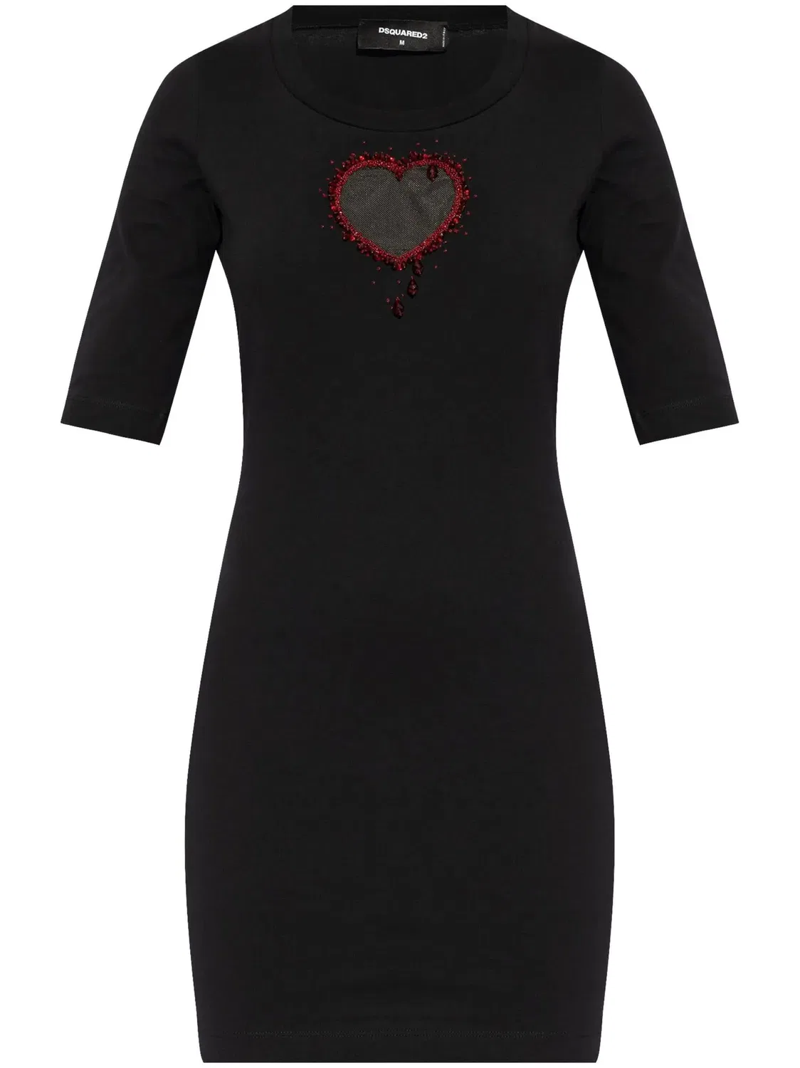Приталенное черное хлопковое платье с вырезом в форме сердца Dsquared2, Black