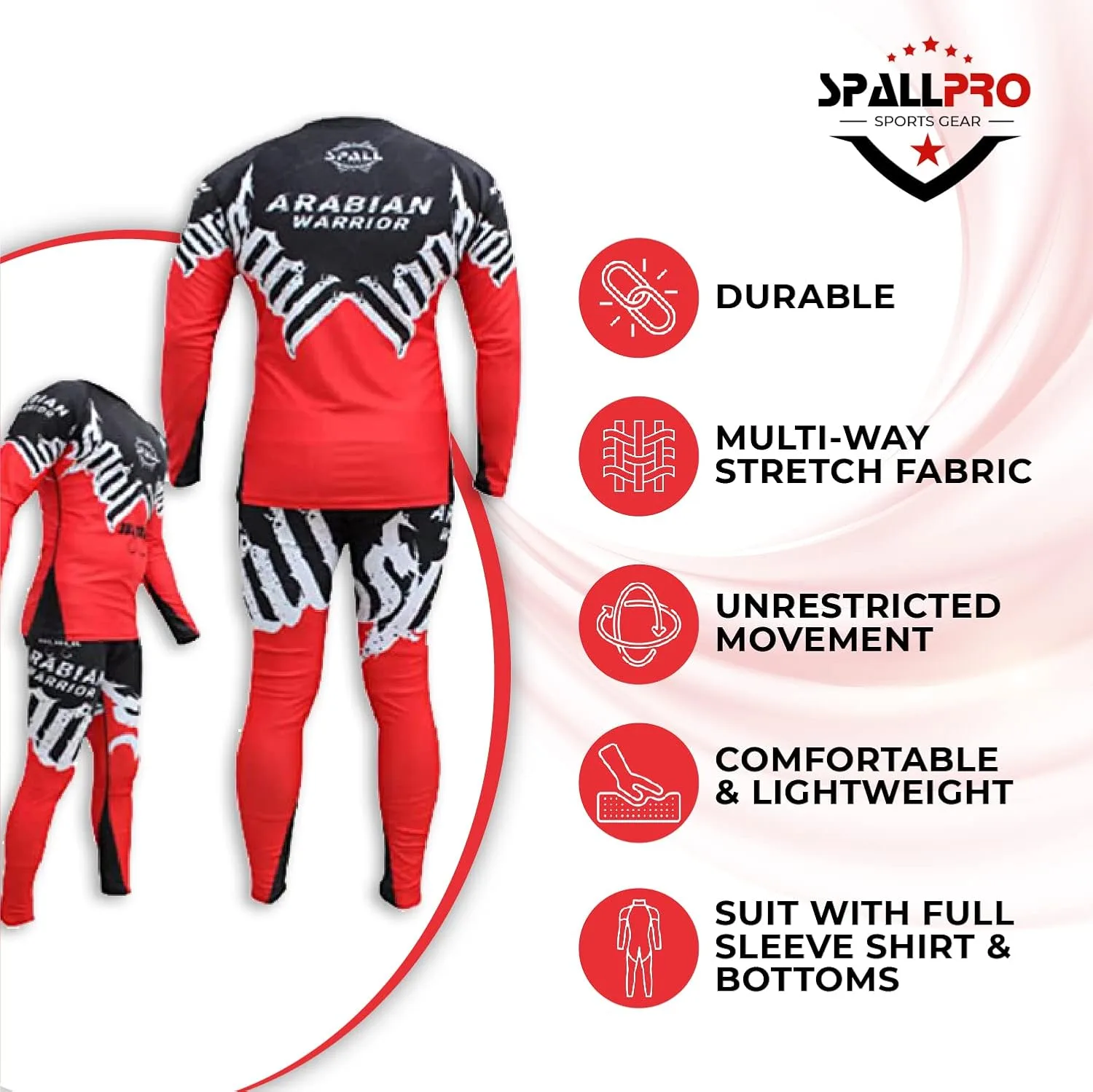 Спортивная футболка Spall Pro Power MMA BJJ Jiu Jitsu с длинным рукавом Generic, красный/черный — фото 4