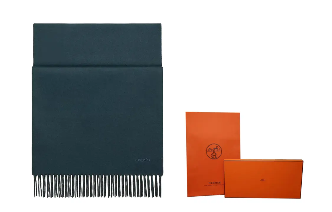 HERMES Кашемировый вязаный шарф унисекс, Black, Marine Blue — фото 4