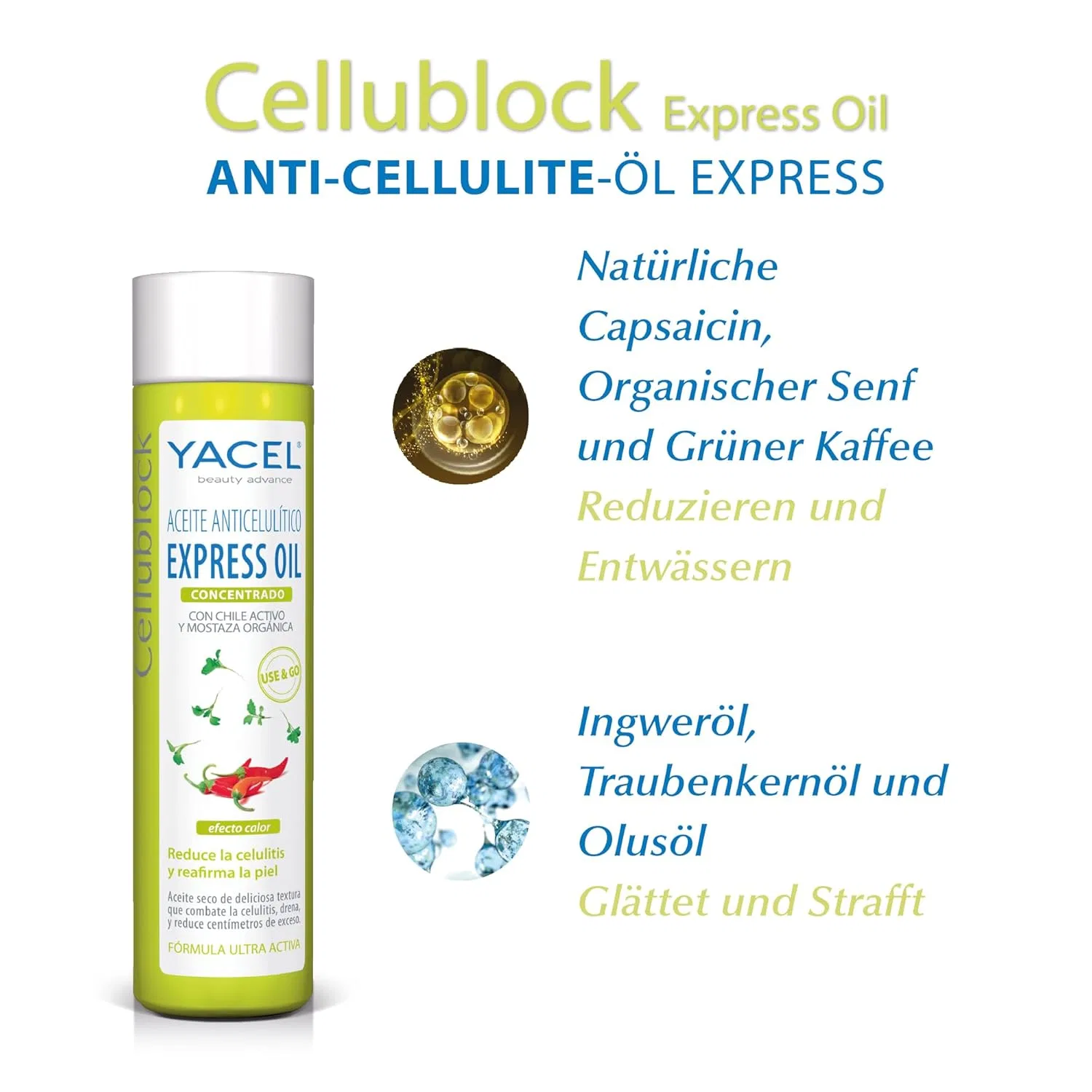 Антицеллюлитное масло-концентрат Yacel Cellublock Express Oil с разогревающим эффектом, 150 мл Yacel — фото 3