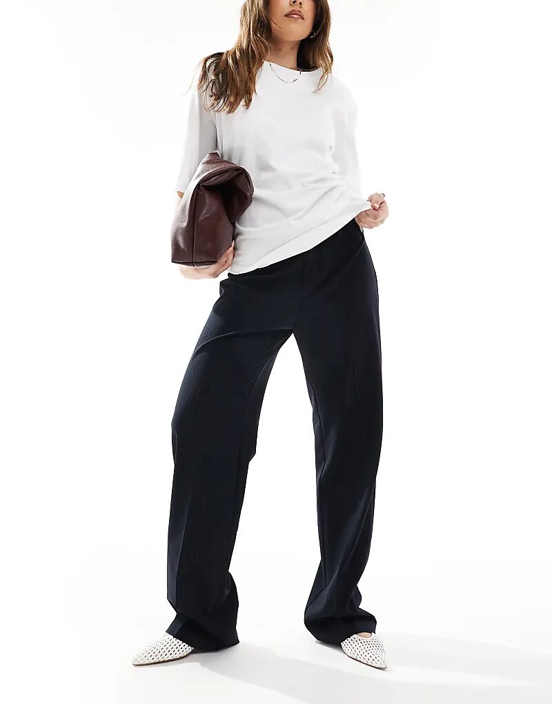 

Прямые брюки Pull&Bear с высокой талией, темно-синего цвета