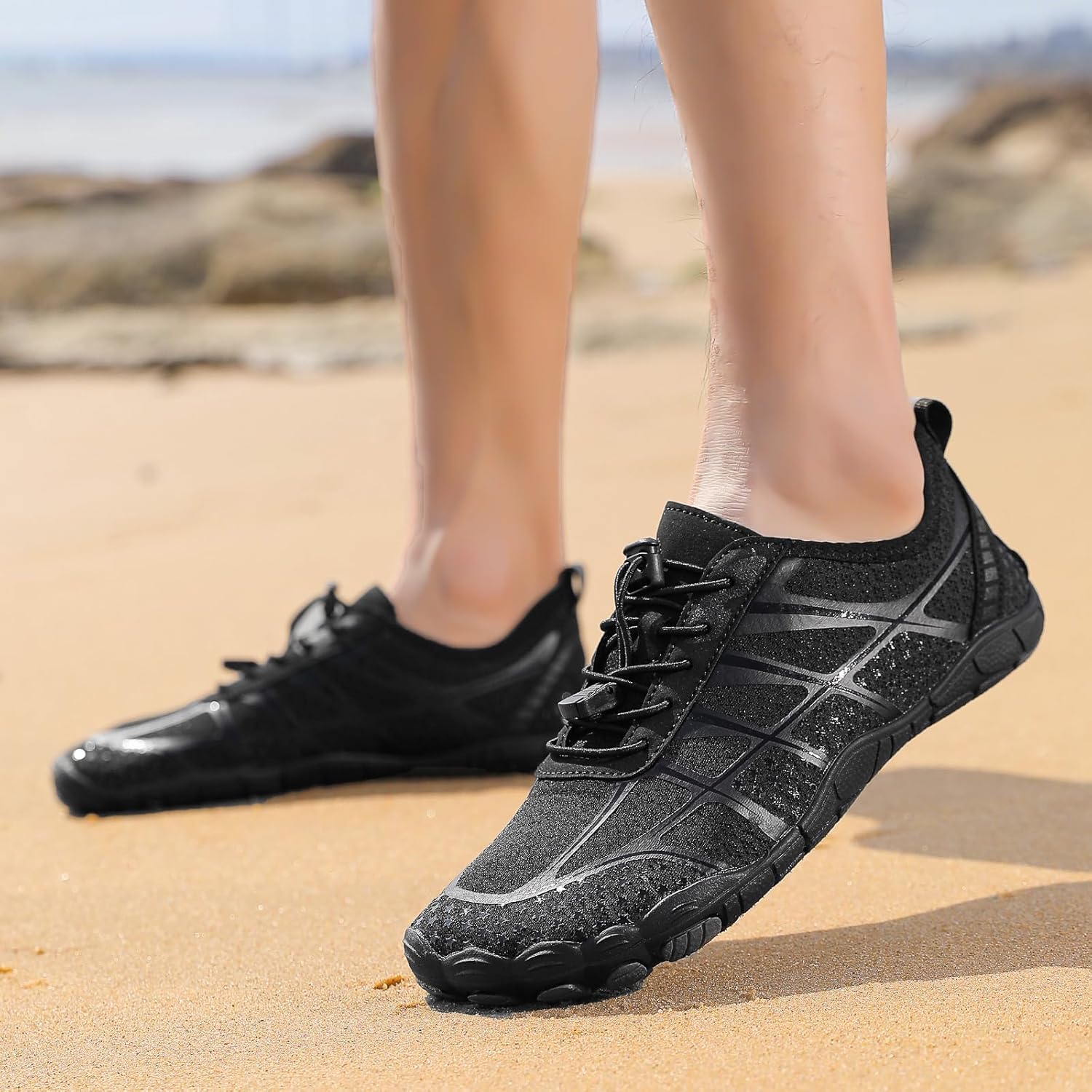 Кроссовки для женщин и мужчин Hike Barefoot, шнуровка, противоскользящие, легкие, для плавания, бега, хайкинга, повседневная летняя обувь для отдыха, женские кроссовки Tazeap, черный — фото 3