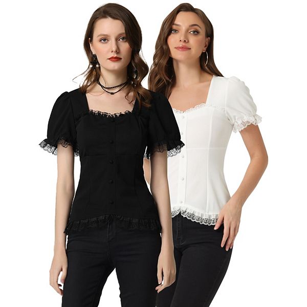 

Викторианская блуза с шнуровкой и декольте sweetheart, 2 шт Inspire Chic, Black White