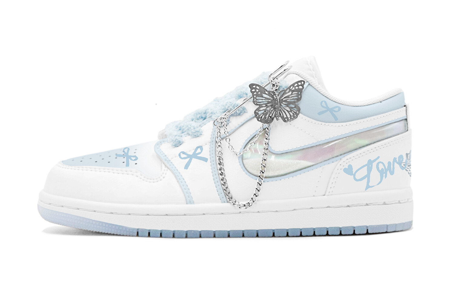 Кроссовки Air Jordan 1 Vintage Basketball Shoes Women's Low-Top White, голубой — фото 2