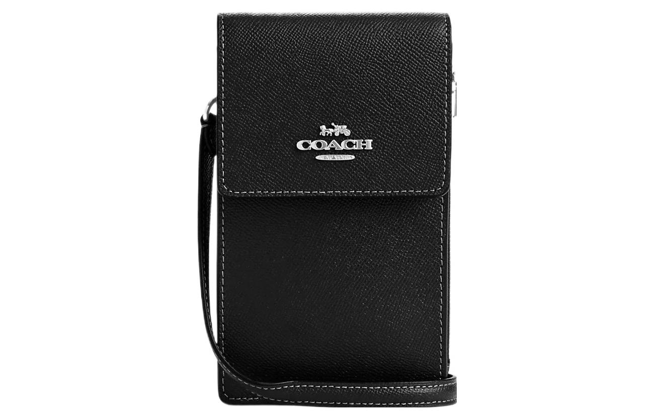 

Кожаный чехол для телефона с поперечным зерном Миниатюрная женская наплечная сумка через плечо Черная сумка кроссбоди COACH