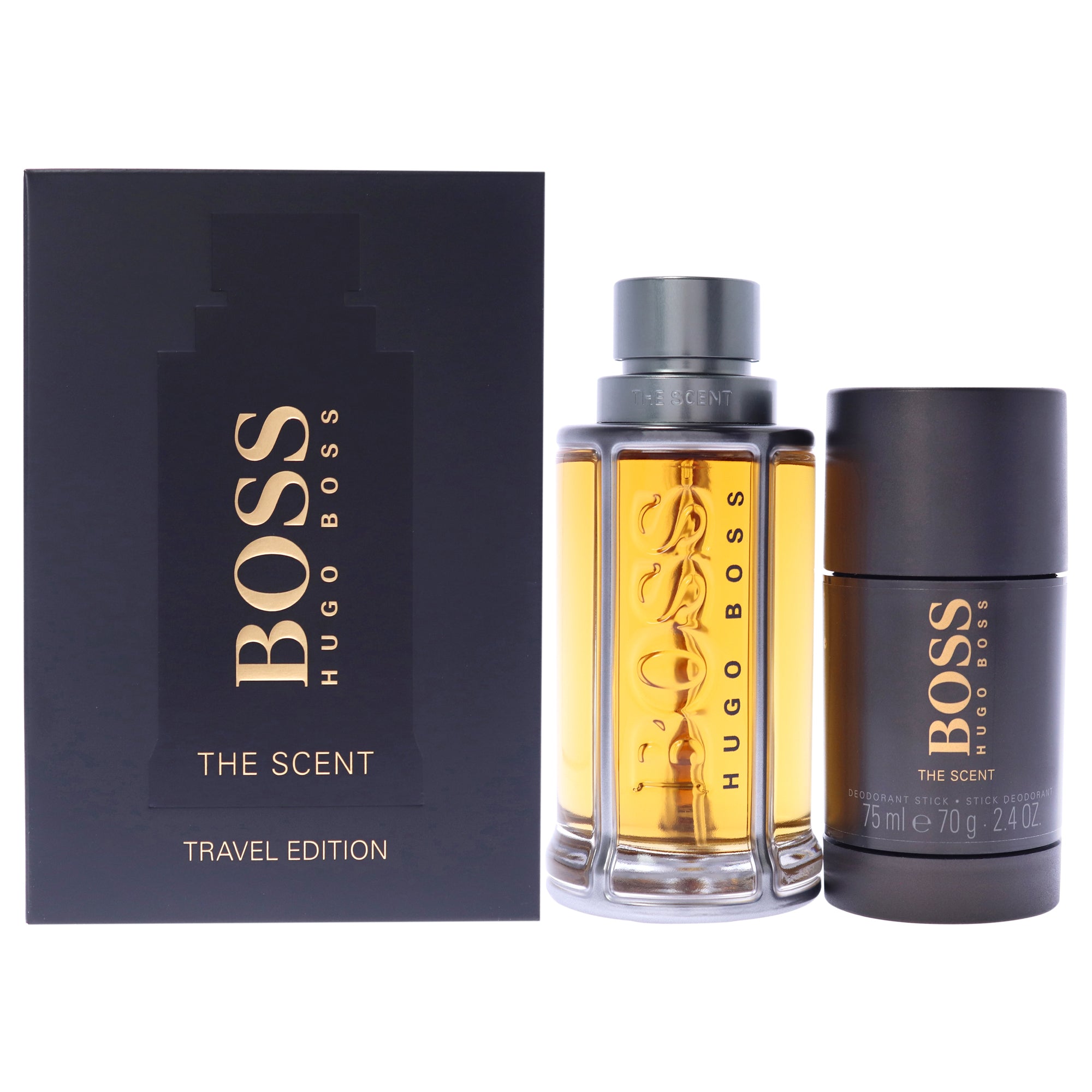 

Набор Boss The Scent от Hugo Boss для мужчин - подарочный комплект из 2 предметов: туалетная вода в спрее (99 мл) и дезодорант-стик (68 мл), прозрачный