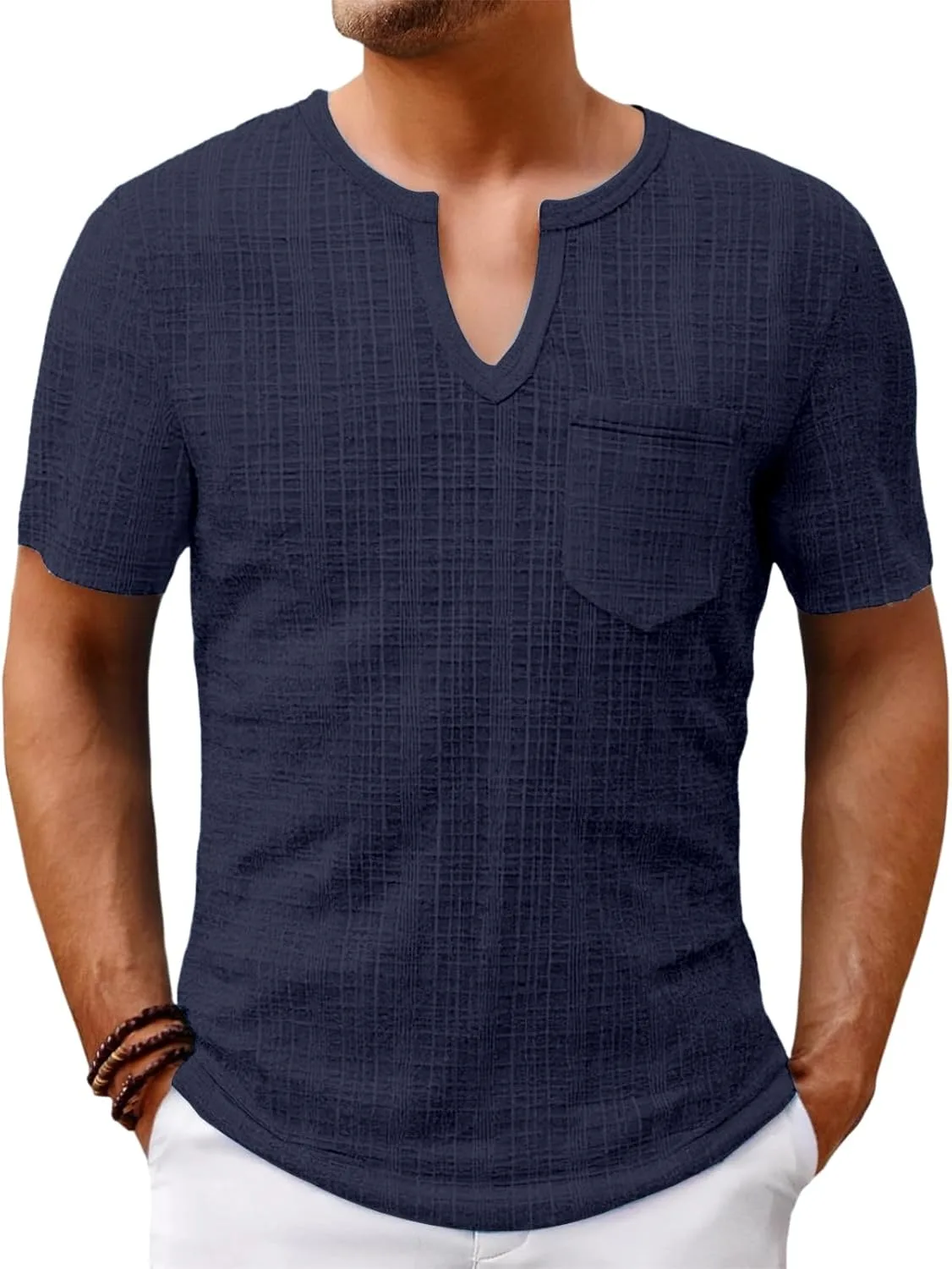 

Мужская футболка V-образный вырез хенли с коротким рукавом, однотонная, быстросохнущая, для лета и тренировок Thatrich