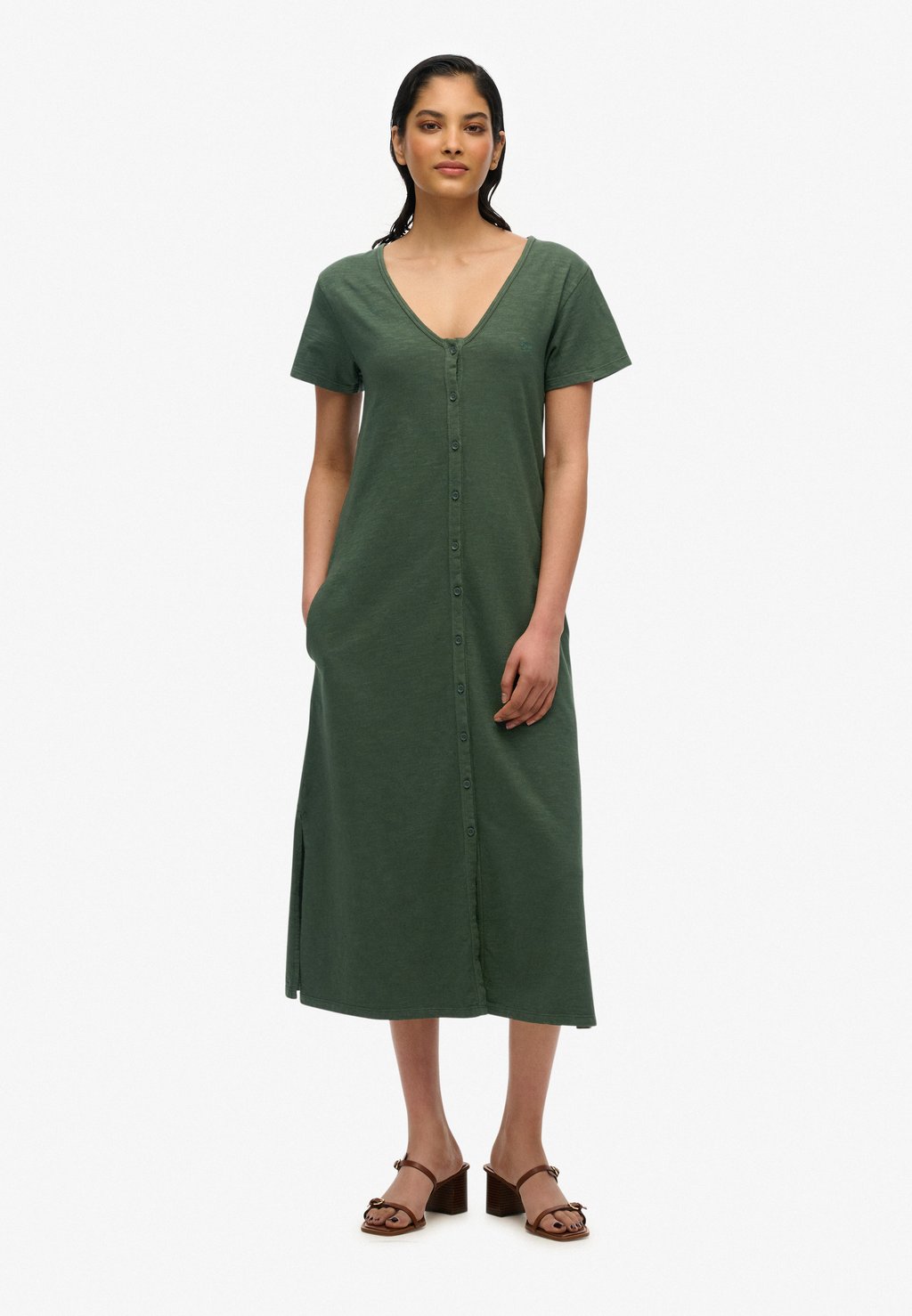 

Платье из джерси SHORT SLEEVE BUTTON THROUGH MIDI Superdry, зеленый