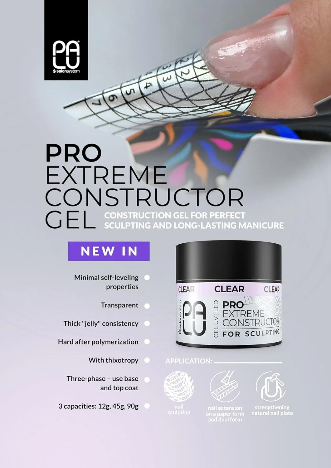 Прозрачный строительный гель PALU Pro Extreme Constructor Gel Clear для наращивания ногтей (45 г) Palu Salon System — фото 2