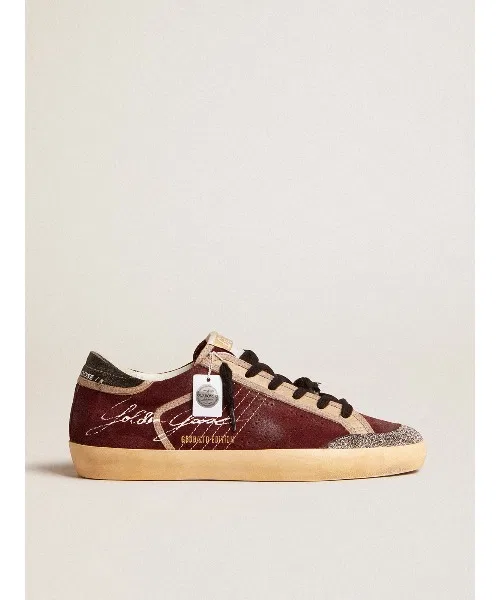 Мужские кроссовки Golden Goose Super-Star Penstar из замши с перфорацией бордовые