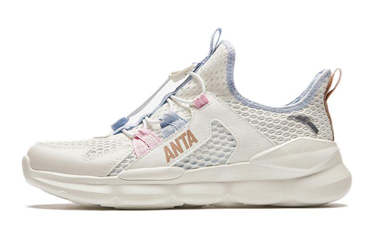 

Скользоустойчивые, износостойкие, дышащие низкие детские повседневные кроссовки Antakids цвета слоновая кость/кислородный синий/милый розовый