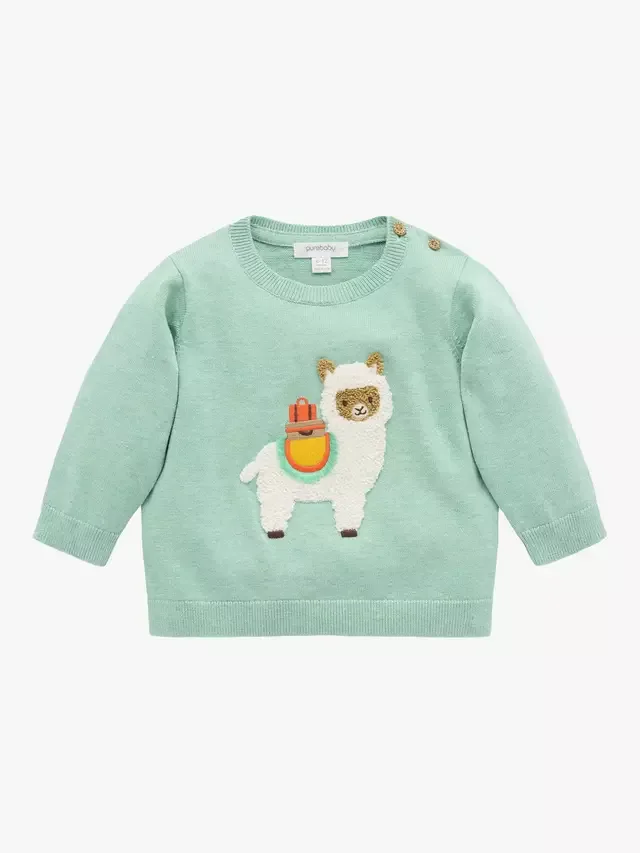 Детский хлопковый комбинезончик с ламой, цвет алоэ меланж Purebaby
