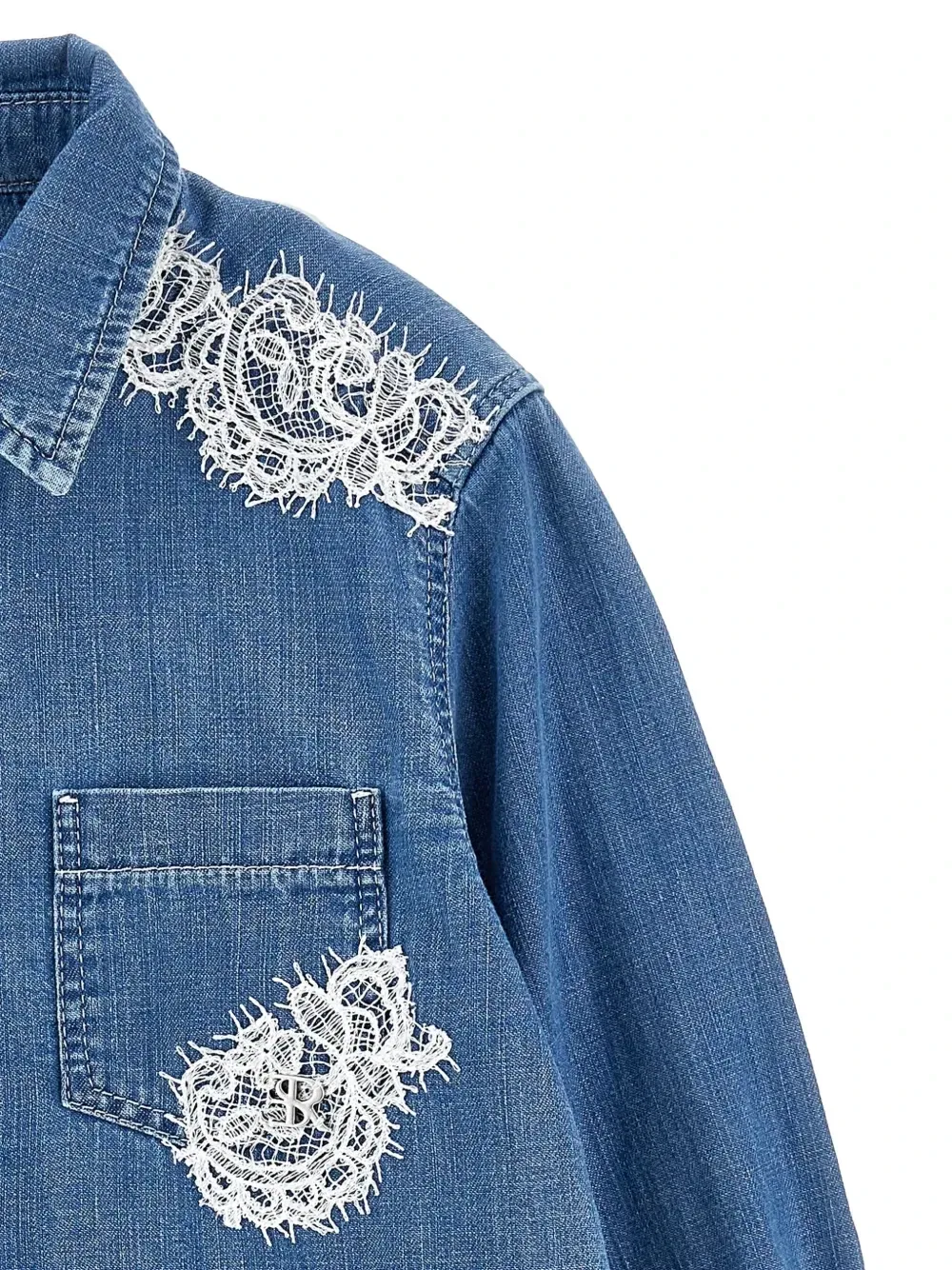 Рубашка с кружевной отделкой Ermanno Scervino Junior, синий — фото 3