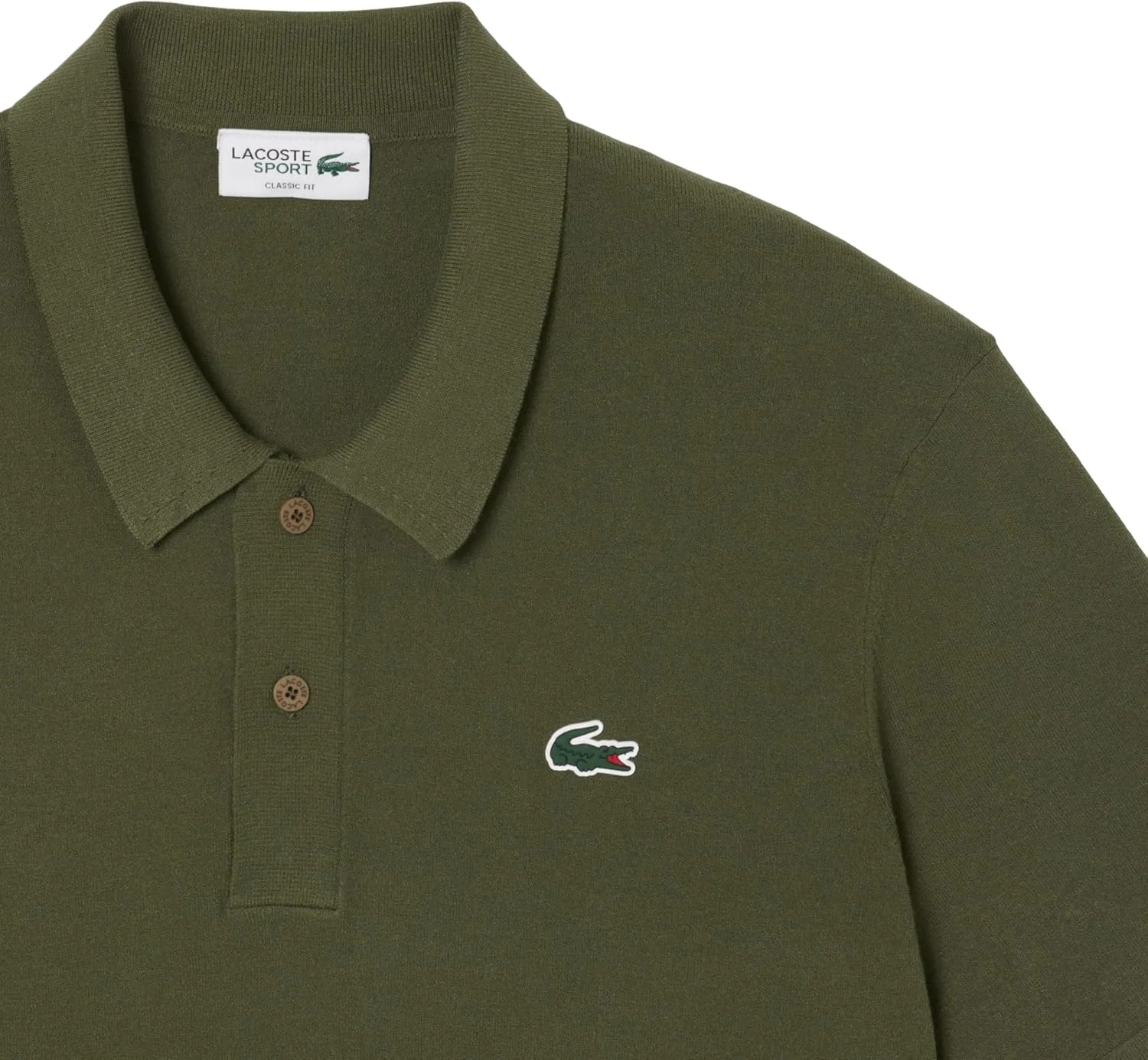 Свитер Lacoste мужской, спортивный гольф с короткими рукавами и воротником-поло, однотонный, оливковый — фото 3
