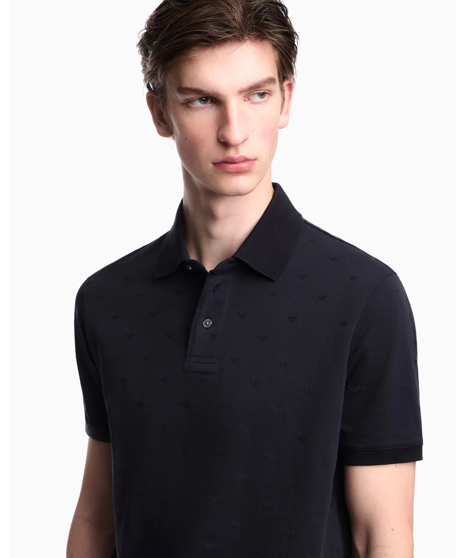 <Эксклюзивно онлайн> [Emporio Armani] Поло приталенного кроя, трикотажная ткань с жаккардовым рисунком в виде орла. — фото 3