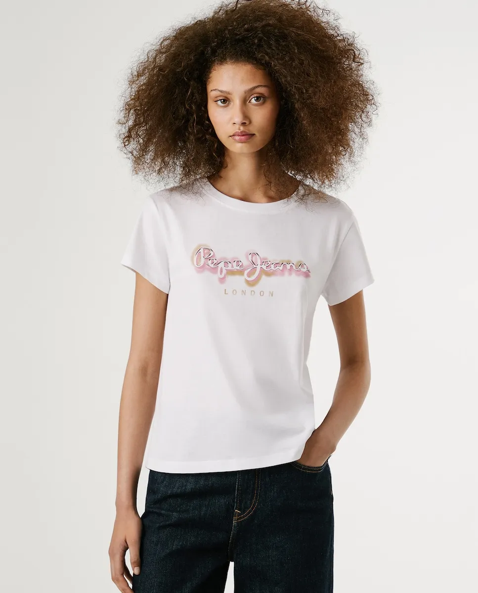 

Женская футболка с коротким рукавом и принтом логотипа Pepe Jeans, белый