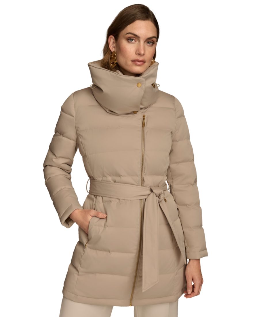 

Женское асимметричное пуховое пальто с поясом Donna Karan New York, Dark Taupe