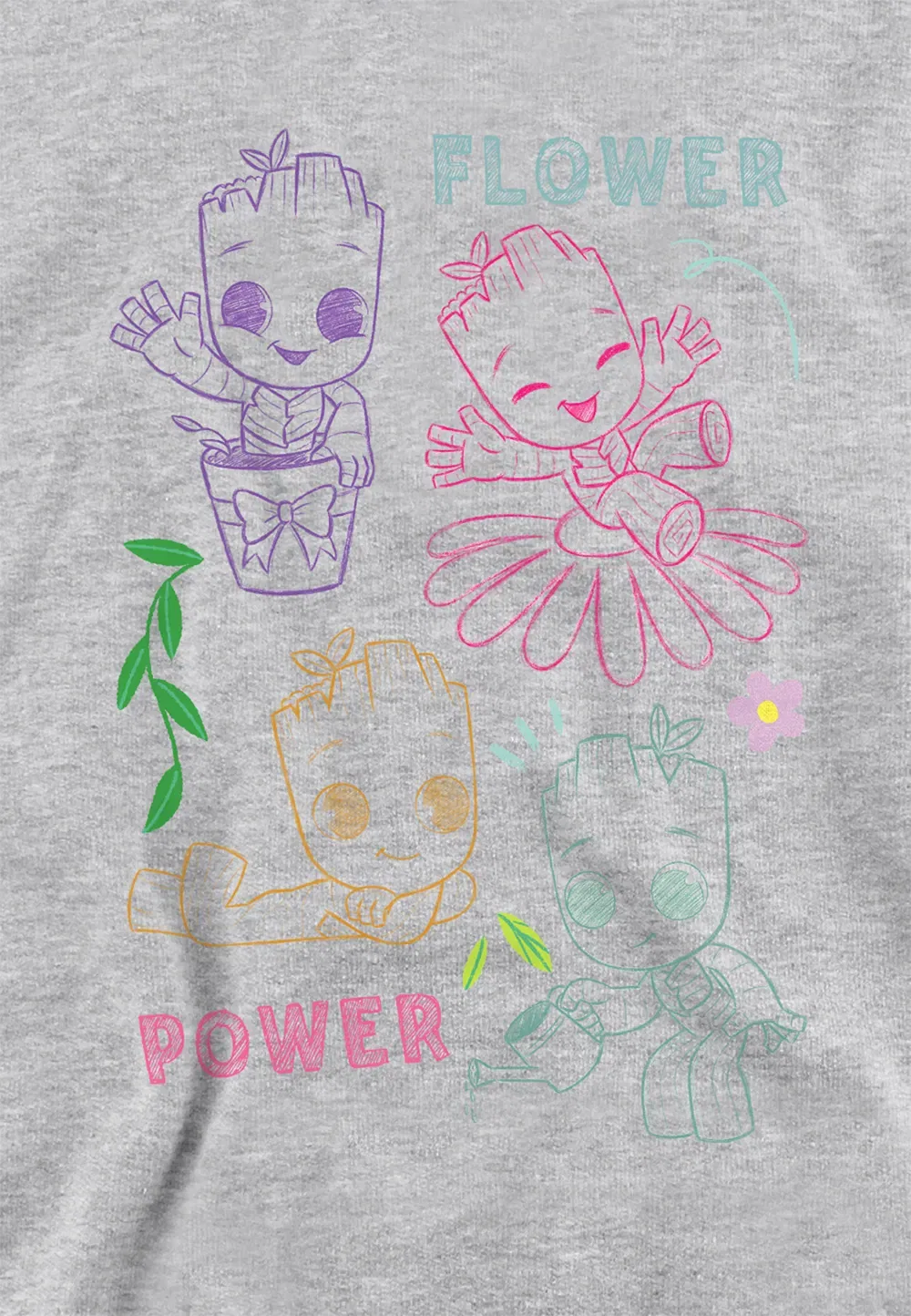 Детский худи Marvel Groot Sketch Flowers Athletic Heather, серый — фото 2