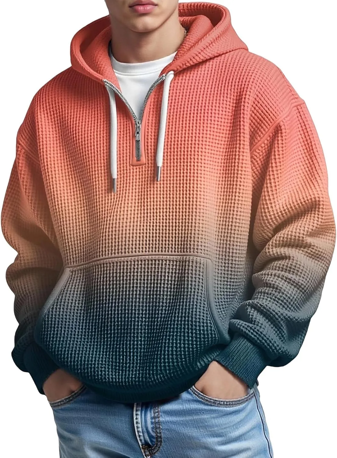 

Толстовка с капюшоном мужская, на четверть молнии, длинный рукав, с карманом