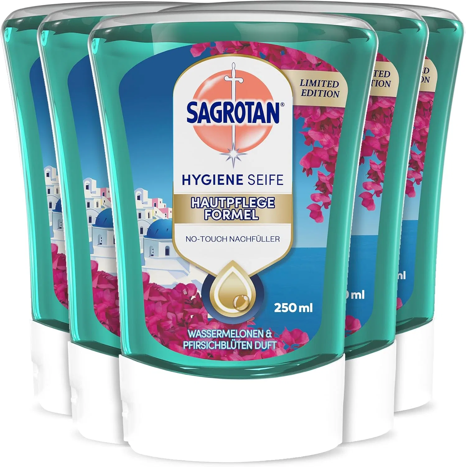 Сменный блок для автоматического дозатора мыла Sagrotan No-Touch Floral Coast Limited Edition, 5 x 250 мл Sagrotan