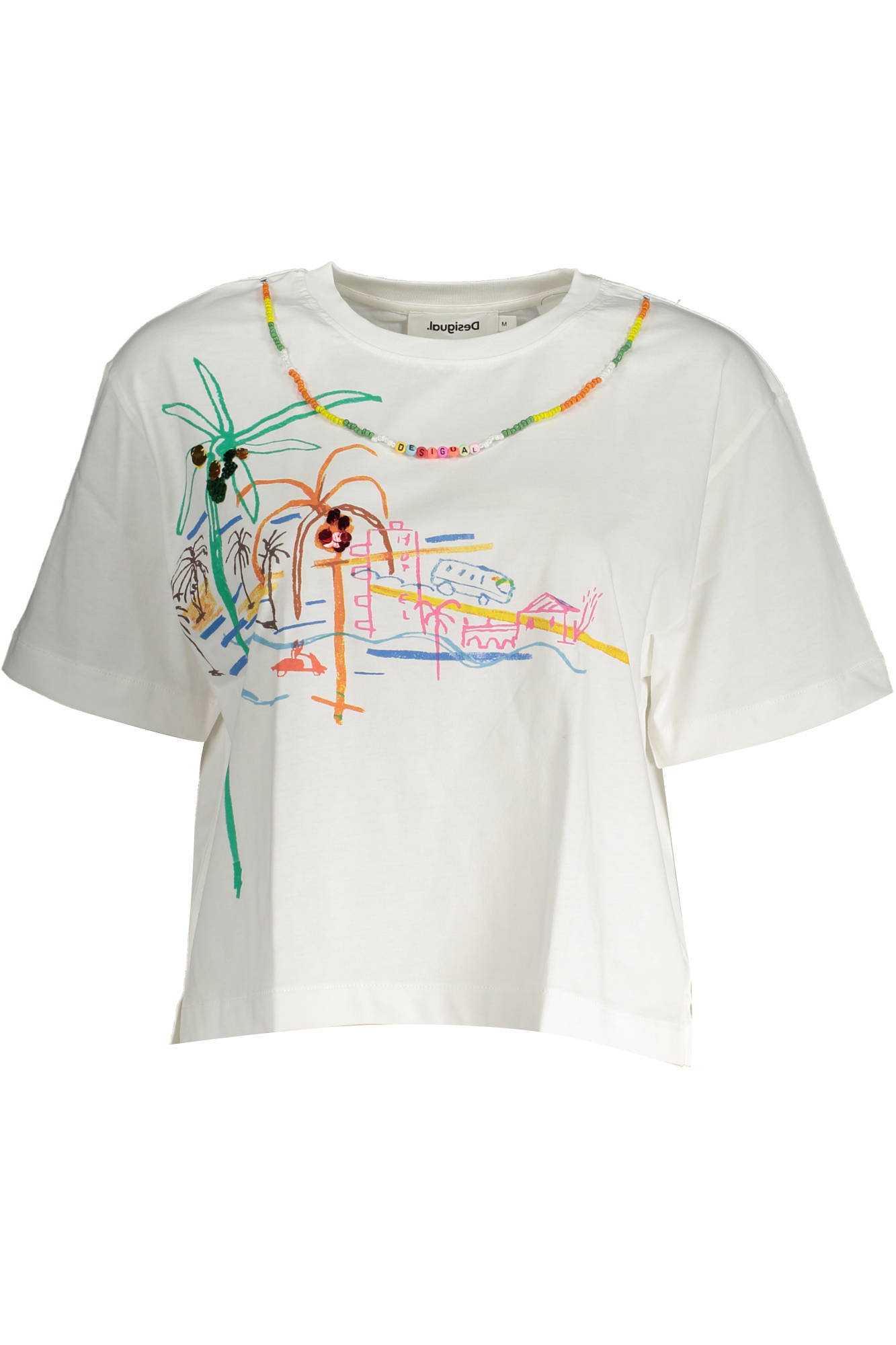 

Футболка женская Desigual хлопковая с цветным рисунком, белый