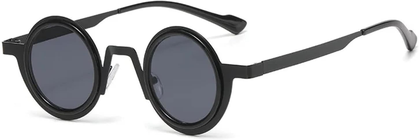 

Ретро маленькие круглые солнцезащитные очки в стиле панк с металлическим покрытием для женщин и мужчин, защита от УФ-излучения UV400, прозрачные линзы, двухцветная оправа TVTBBVV, Black Grey