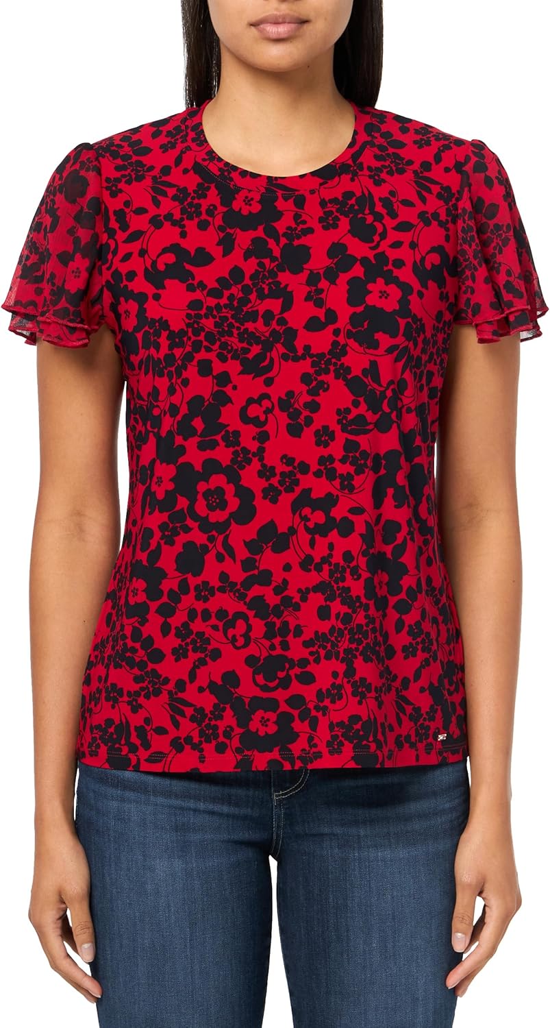 

Женский топ с цветочным принтом и рукавами-крылышками от Tommy Hilfiger, Scarlet/Midnight