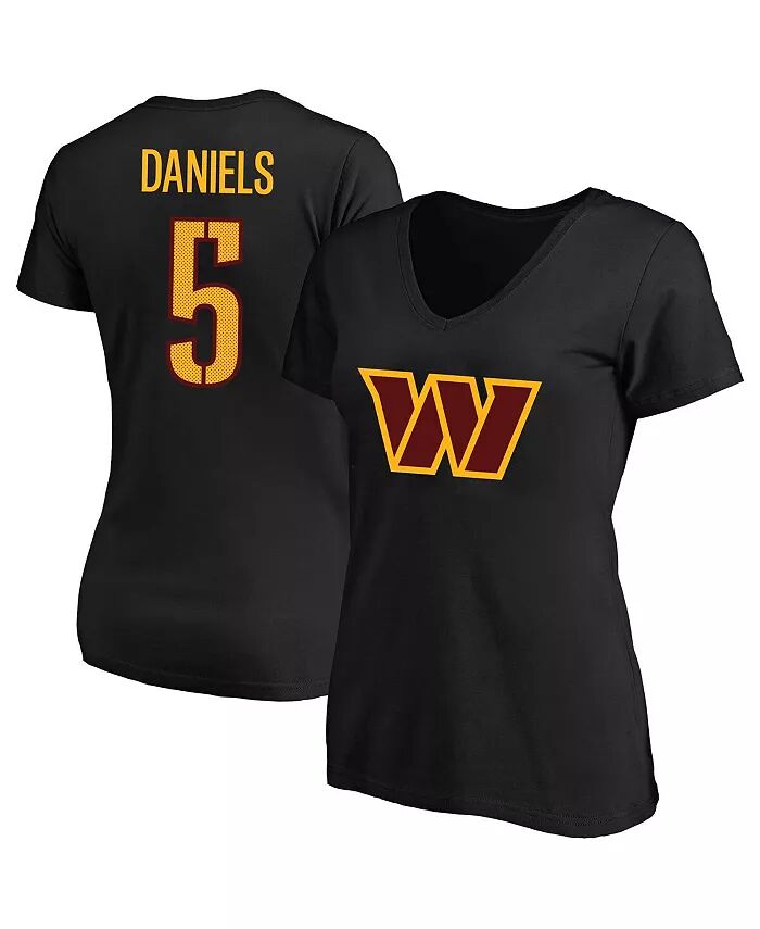 

Женская футболка Jayden Daniels Black Washington Commanders Plus Size с именем игрока и номером и V-образным вырезом Fanatics