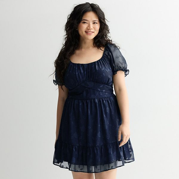 

Платье-клеш Juniors' plus size с цветочным жаккардом из шифона Mary & Mo, Navy