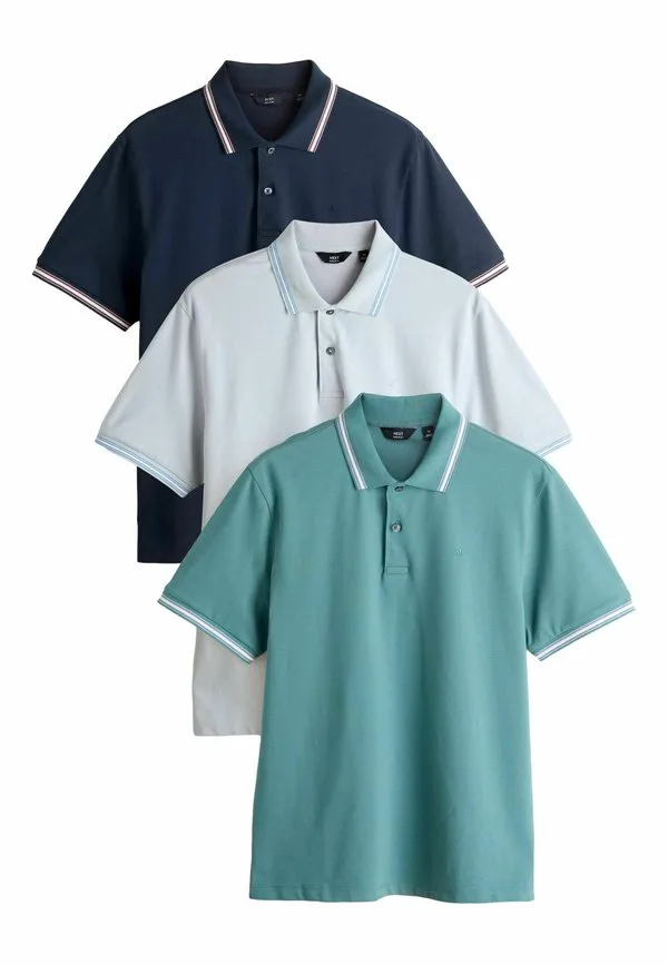 Комплект из 3 поло с коротким рукавом и отделкой, стандартного кроя. Next, Teal Navy Grey — фото 3