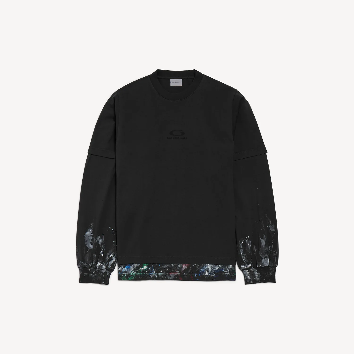 BALENCIAGA Мужская гибридная футболка-двойка черного цвета