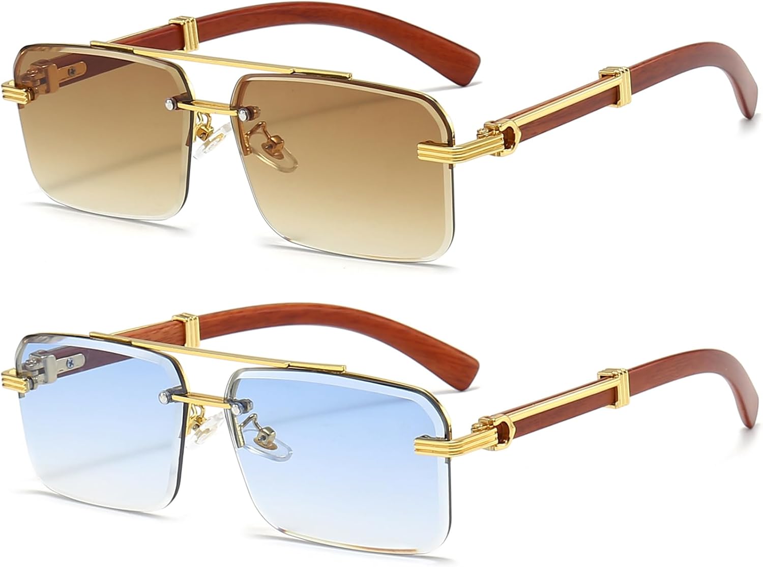 

Солнцезащитные очки PORADAY без оправы для мужчин и женщин, винтажные прямоугольные солнцезащитные очки, модные безрамочные квадратные тонированные очки, Two Pack(gradient Brown+gradient Blue)