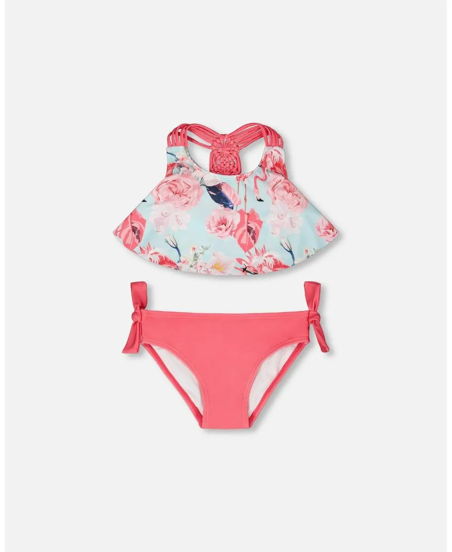 Детский купальник из двух частей с принтом фламинго Deux par Deux, синий flamingo print