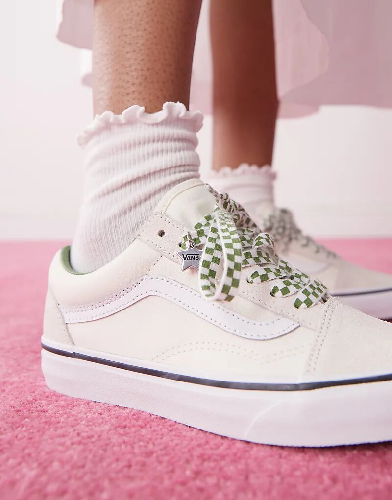 Кроссовки Vans Old Skool белого и зеленого цветов — фото 3