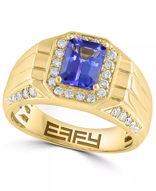 

Мужское кольцо с бриллиантом (1/2 карата) и танзанитом (1-1/3 карата) из 14-каратного желтого золота Effy Collection, gold