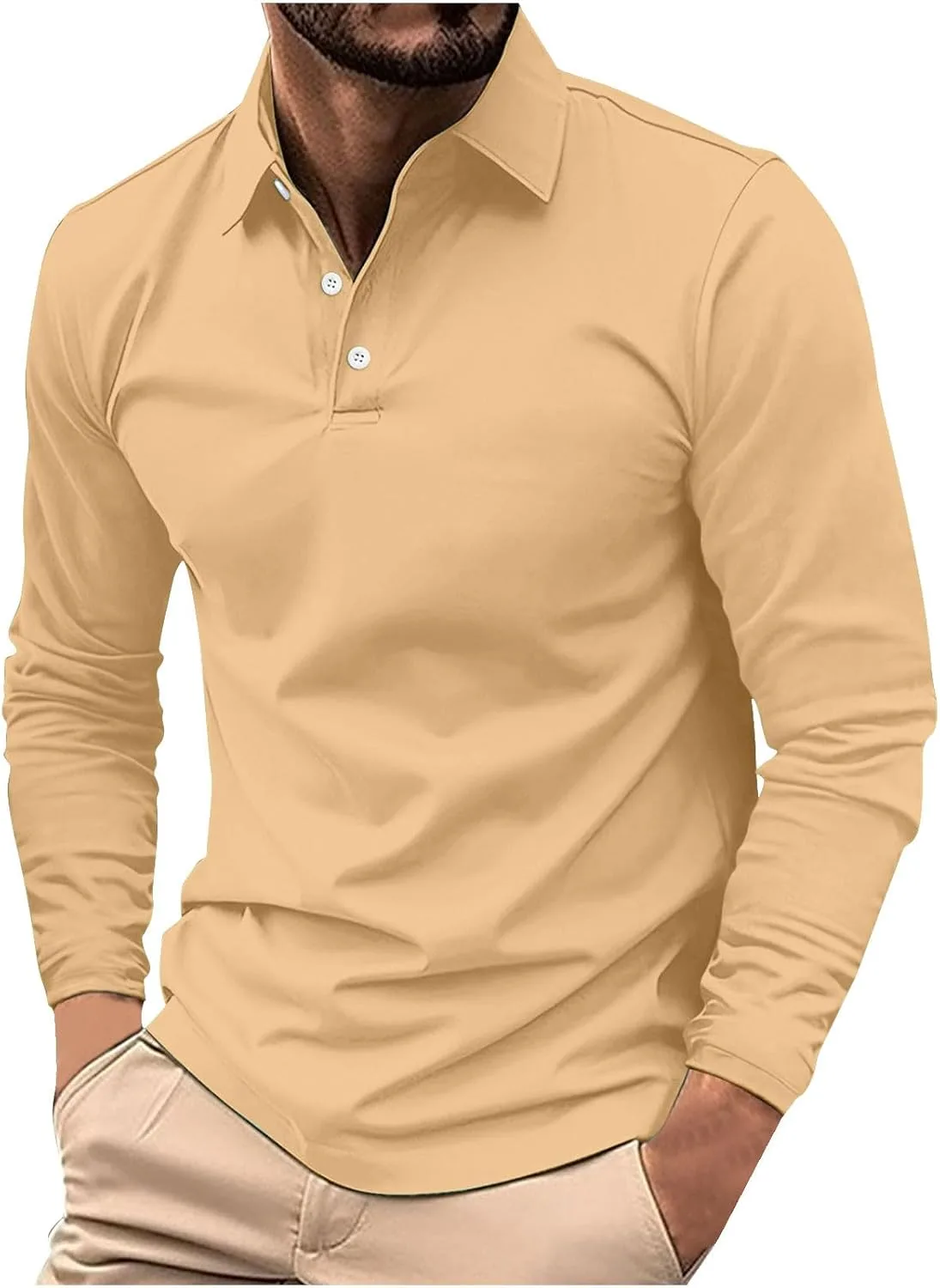

Мужская рубашка-поло с длинным рукавом, Slim Fit, однотонная hlysgo