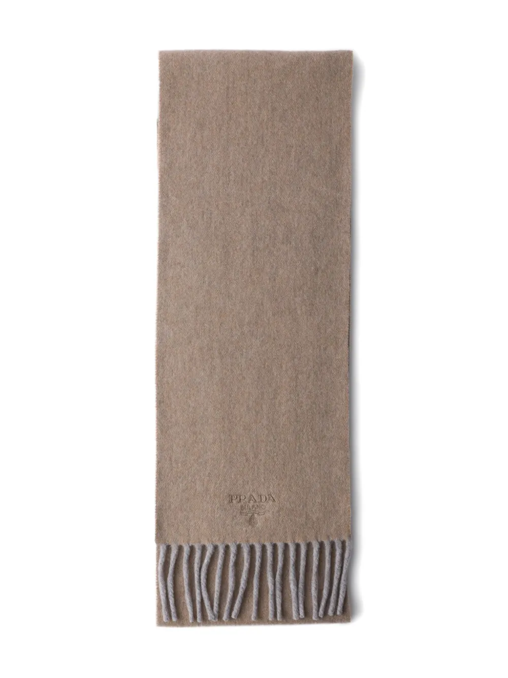 

Шарф с вышитым логотипом и бахромой Prada, бежевый
