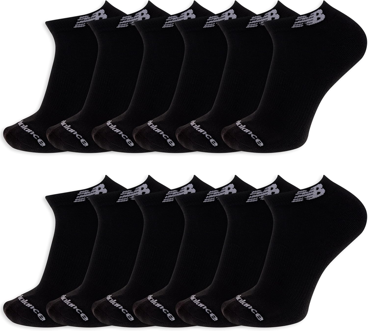 

Носки New Balance унисекс для взрослых Performance Cushioned Low Cut - 6 и 12 пар - влагоотводящие, Black (12 Pairs)
