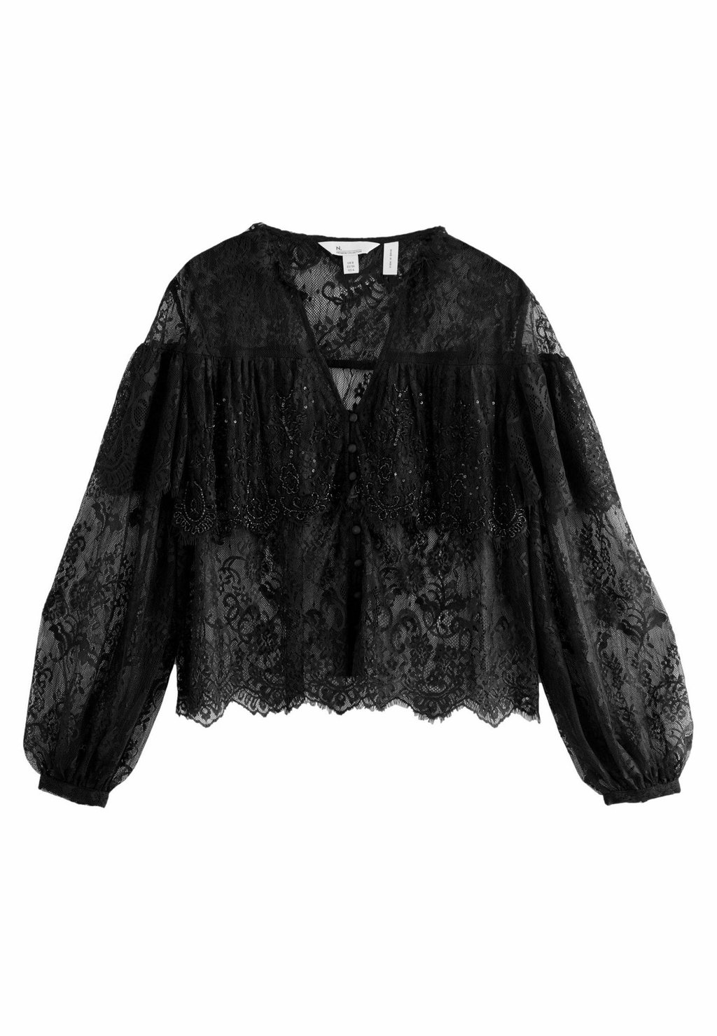 

Блузка на пуговицах EMBELLISHED SHEER REGULAR FIT Next, черный