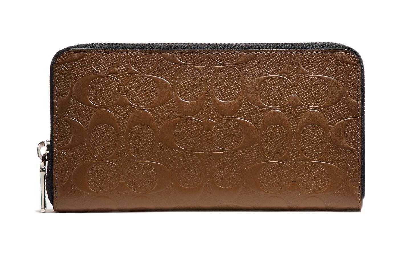 

Кожаный мужской кошелек-книжка на молнии с тиснением Coach коричневый