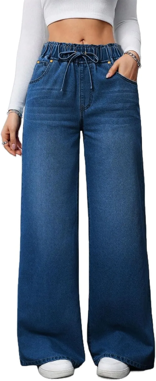 

Женские джинсы с высокой талией и широкими штанинами Djeanxa