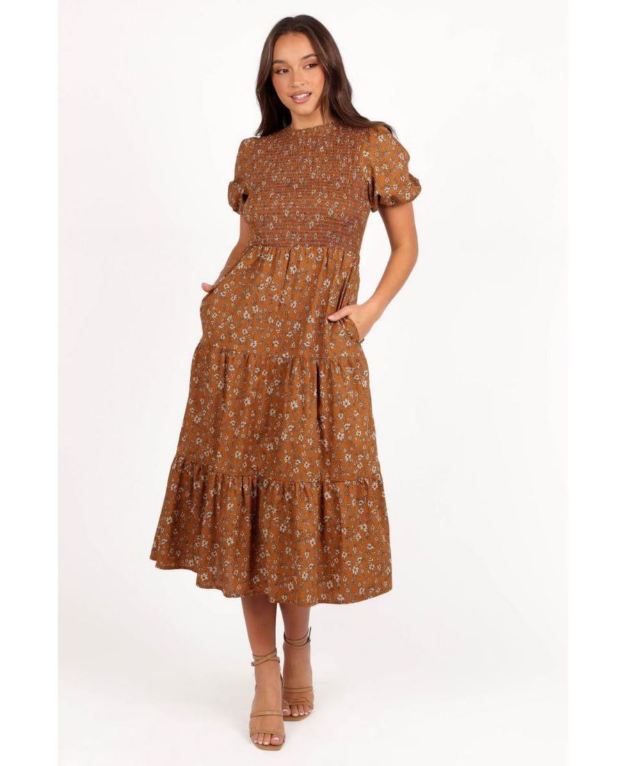 

Женское миди-платье Naura с присборенной многоярусной юбкой Petal and Pup, Cognac floral