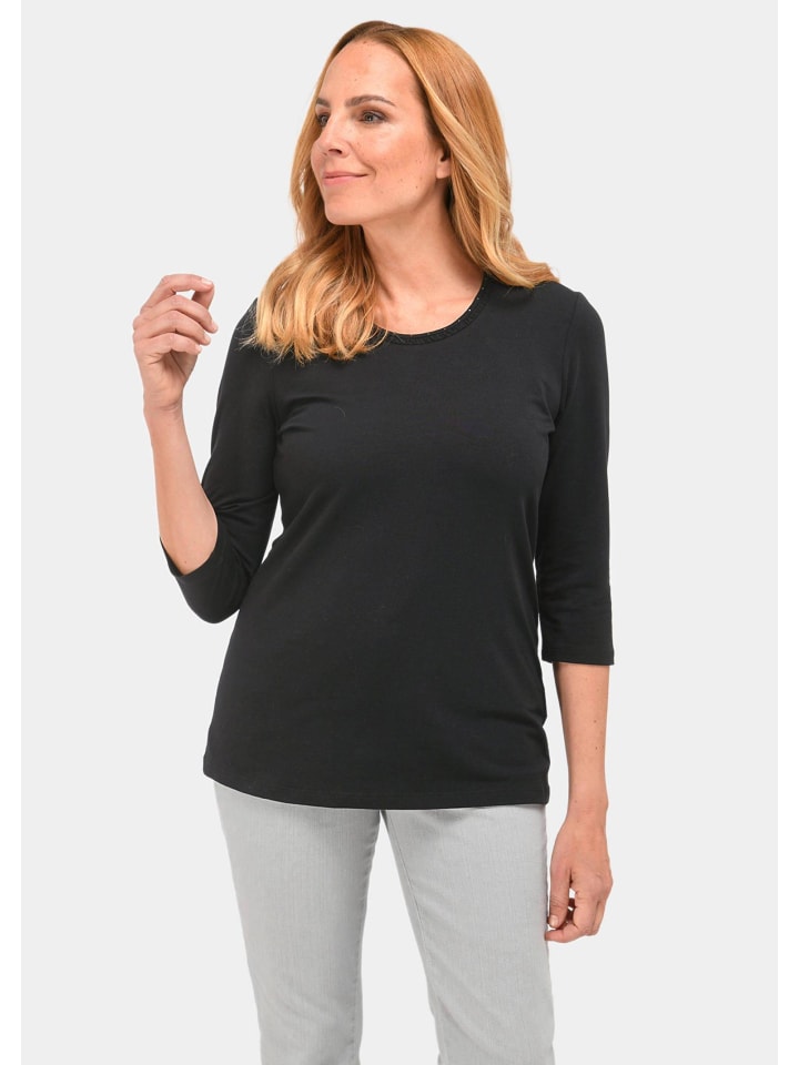 

Рубашка с круглым вырезом, декорированная, из хлопка пима, черного цвета. GOLDNER