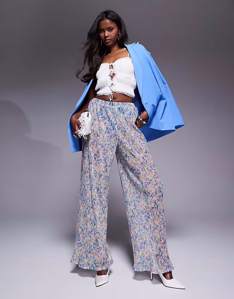 

Широкие брюки из плиссированной сетки с цветочным принтом ASOS LUXE Co-ord