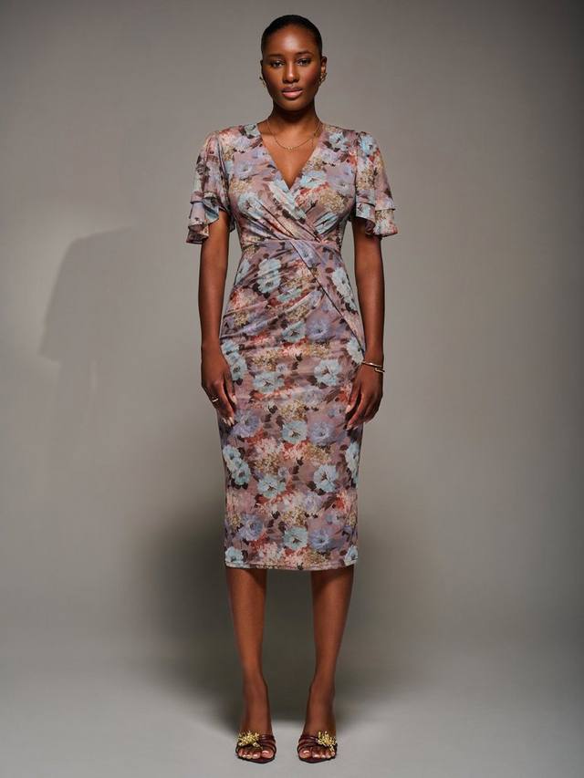 

Платье-футляр с рукавами флорал и ангельским кроем Jolie Moi, Multi