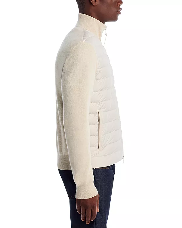 Утепленный кардиган на молнии из шерсти и кашемира Moncler, белый — фото 4
